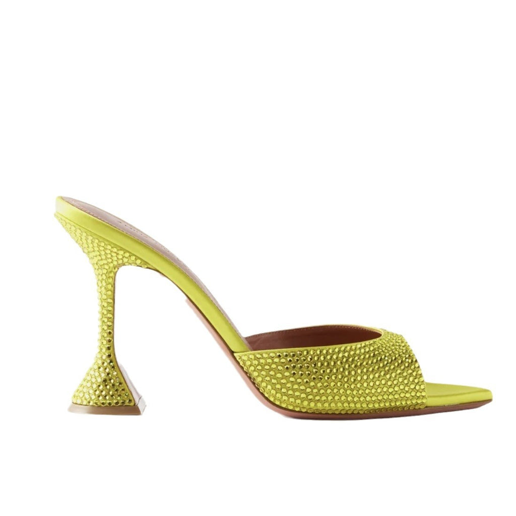 Escarpins à bout ouvert et strass en satin à talons hauts