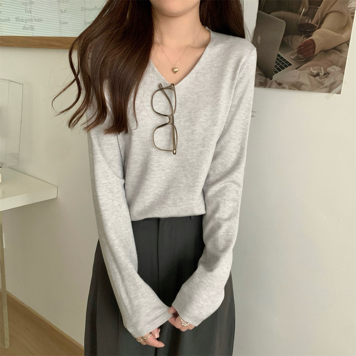 Loose V-Neck Soft Cozy Sweater for Layering