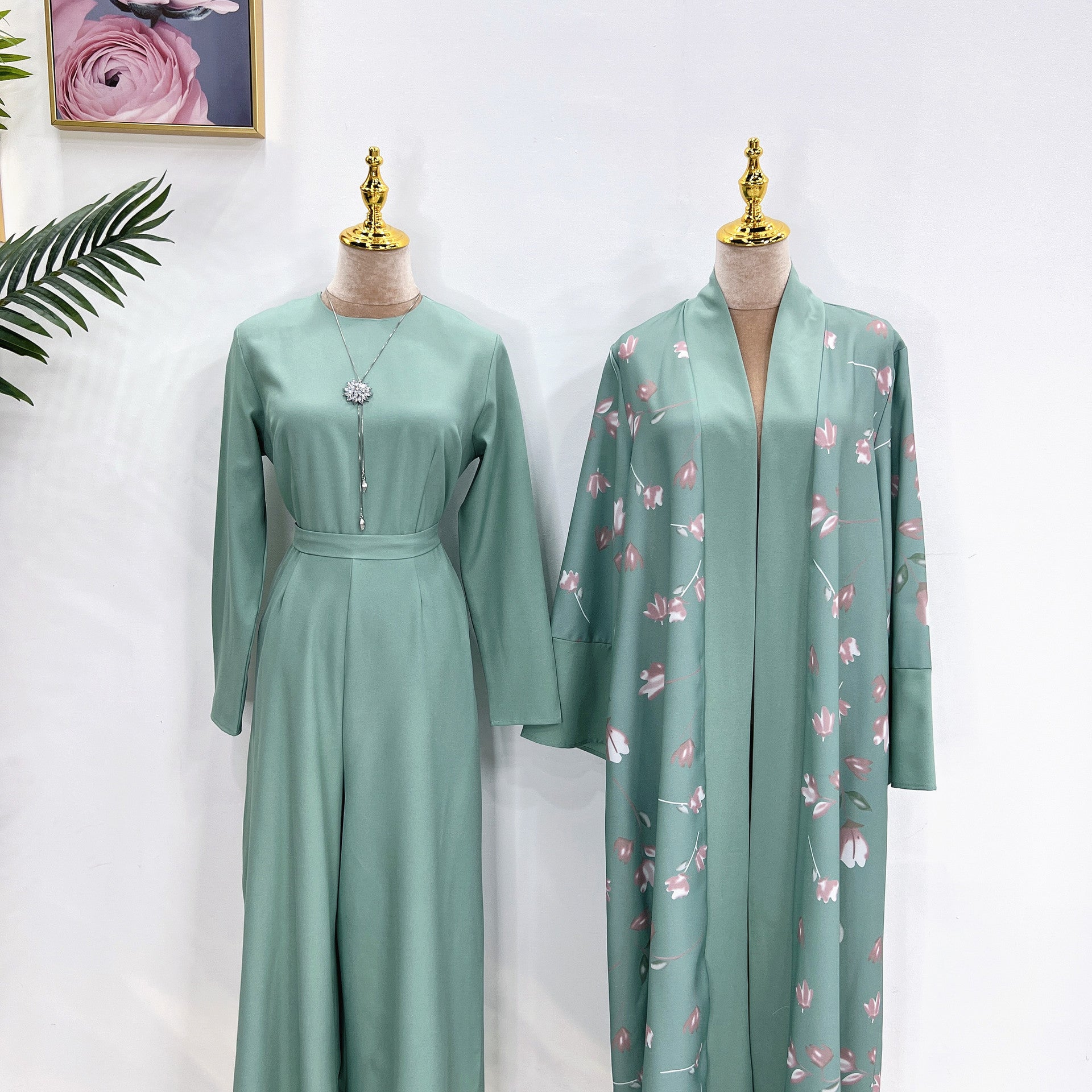 Moyen-Orient Dubaï Combinaison Robe Unie en Coton Mélangé Turc