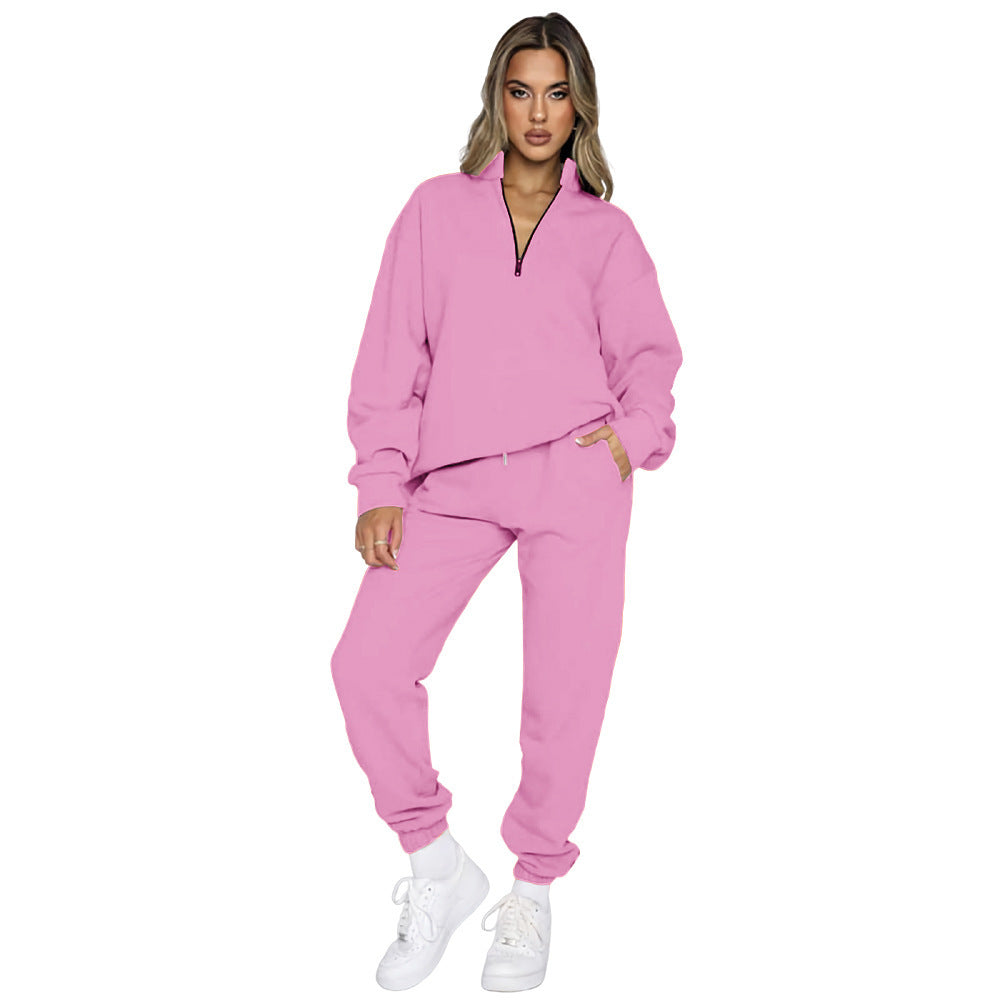 Women's Zipper Pullover Long Sleeve Sweater Two-Piece Set