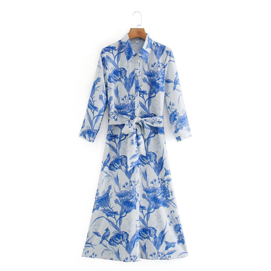 Printed lace-up shirt dress