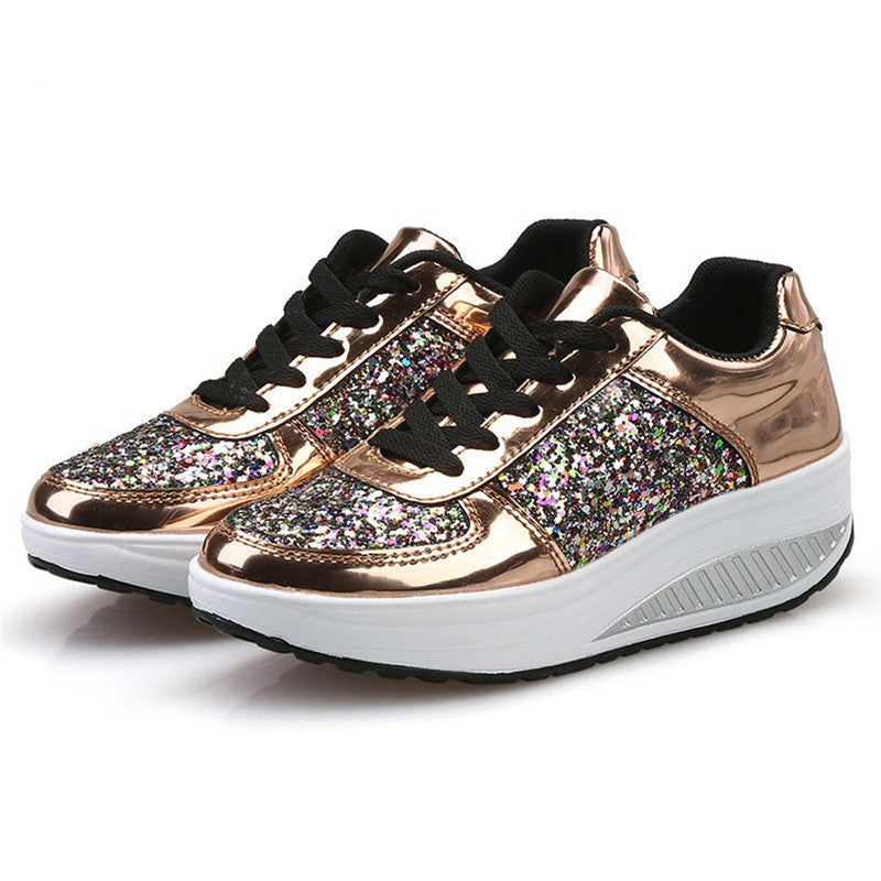 Sequin Canvas Women's High-Top Sneakers with Vulcanized Sole