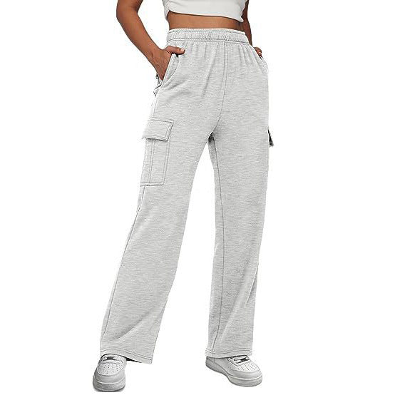 Women's High Waist Pocket Overalls Casual Pants Polyester