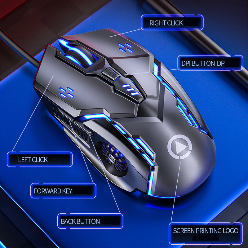 Wired RGB Gaming Mouse 6 Buttons 4-Speed 3200 DPI Silent Backlight for PC Laptop