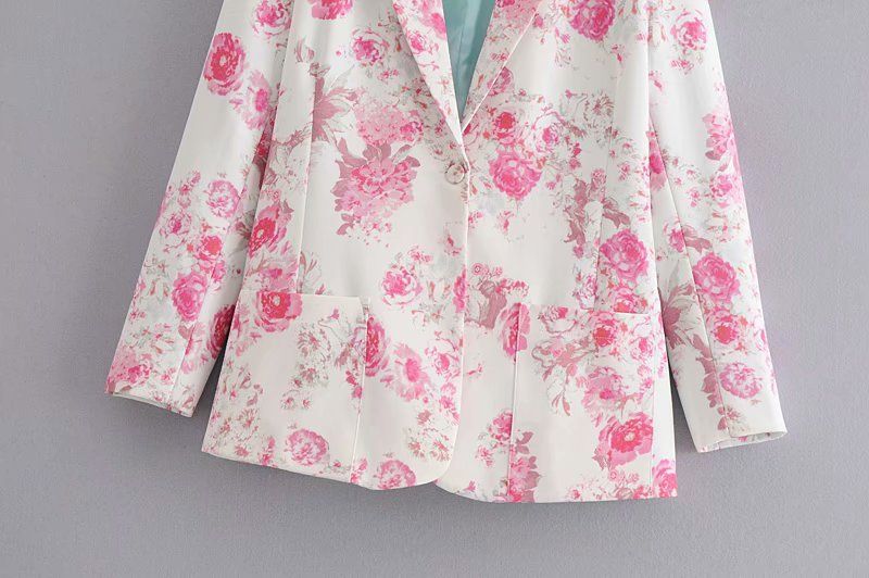 Floral Rose Print Suit Jacket with Suit Collar