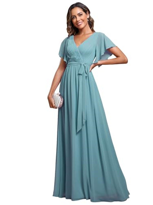 Sexy V-Neck Long Chiffon Dress for Women