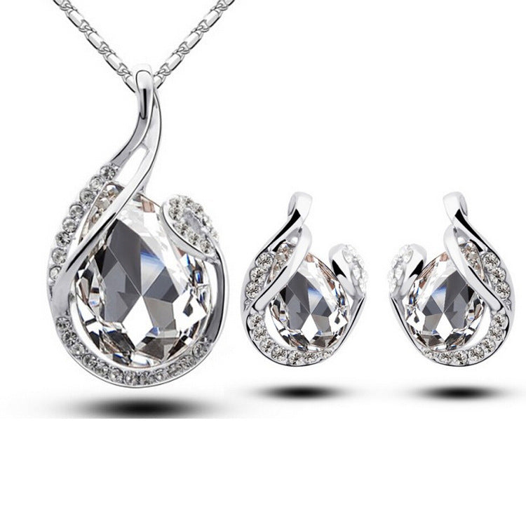🎁 Ensemble de 3 pièces : collier et boucles d'oreilles en strass, bijoux tendance en forme de goutte d'eau pour femme, idéal pour la Saint-Valentin (100 % de réduction)