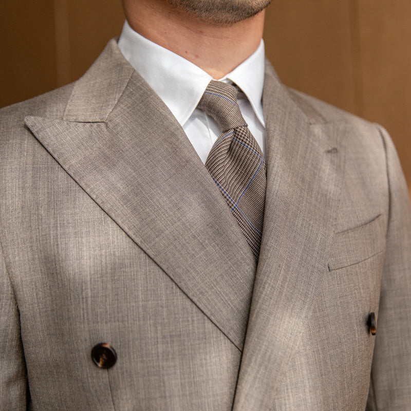 Men's Retro Elegant Brown Double-Breasted Business Suit