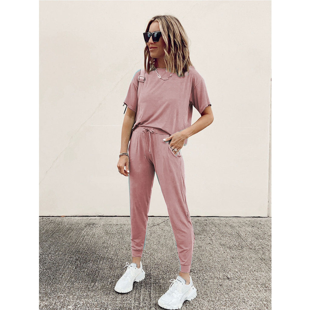 Women's Short-Sleeve Loose Casual Home Pants Set