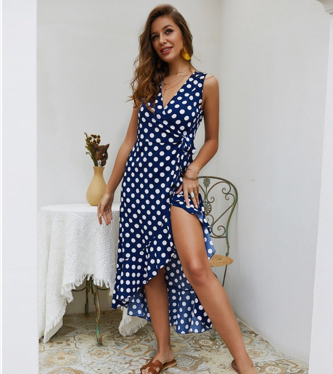 Polka Dot Sleeveless Polyester Dress