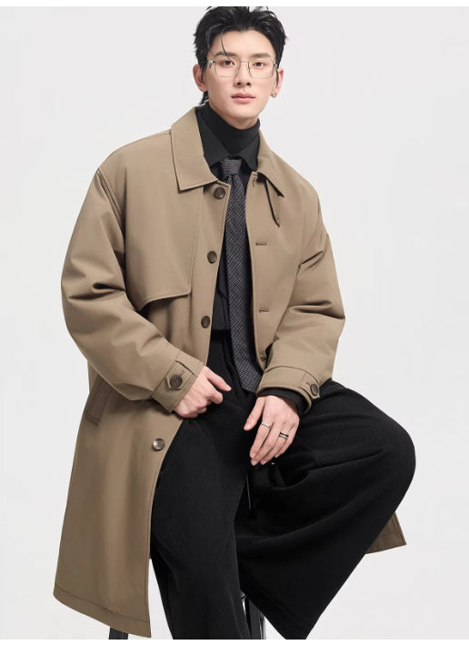Men's Mid-Length Goose Down Jacket with Detachable Sleeves for Winter