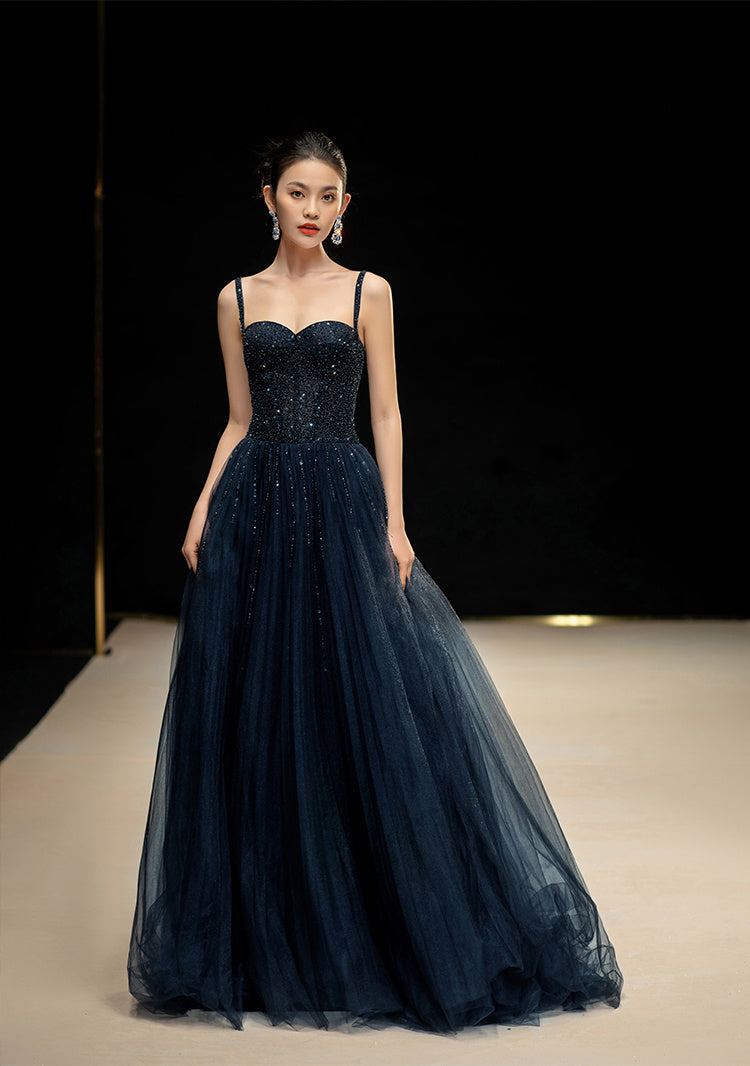 Robe Sexy Bleue Étoilée Taille Haute avec Col V Profond pour Femme