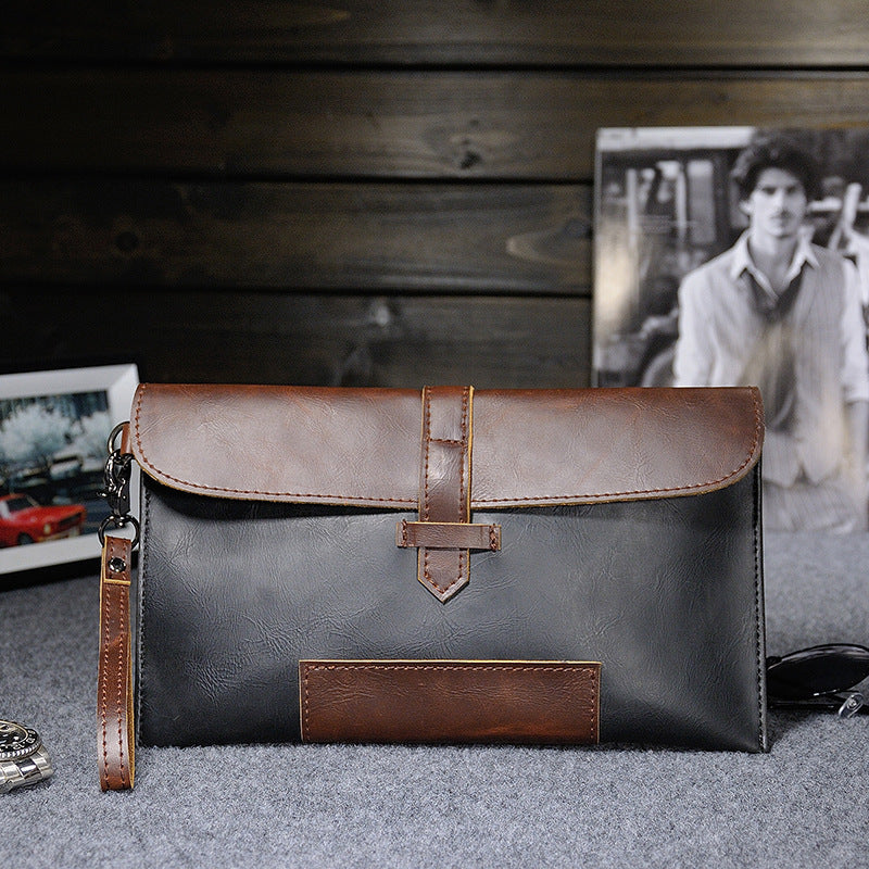 Men's Retro Crazy Horse PU Leather Clutch 26x16cm