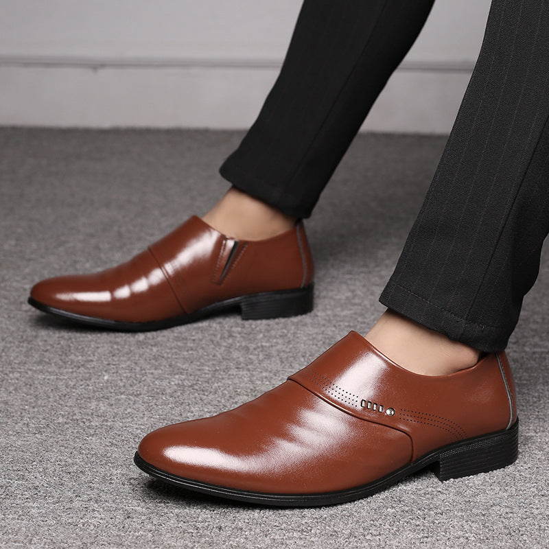 Men's Casual Pointed Toe Leather Shoes with Elastic Band
