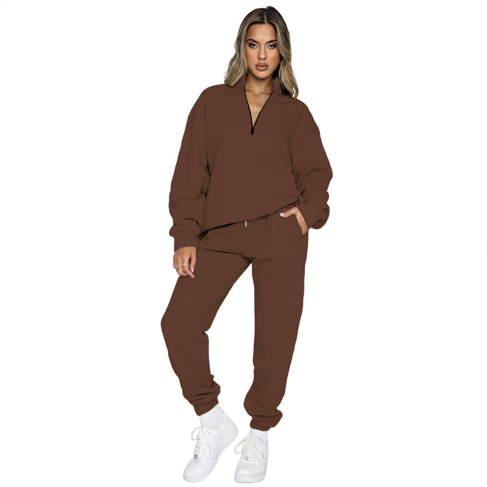 Women's Zipper Pullover Long Sleeve Sweater Two-Piece Set