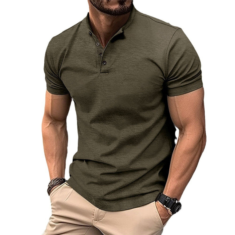 Men's Short-Sleeve Button Henry Collar Sports Polo Shirt Summer Top