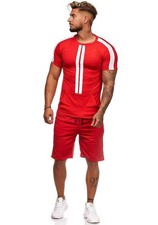 Men's Striped Casual Sports Shorts Set with T-Shirt
