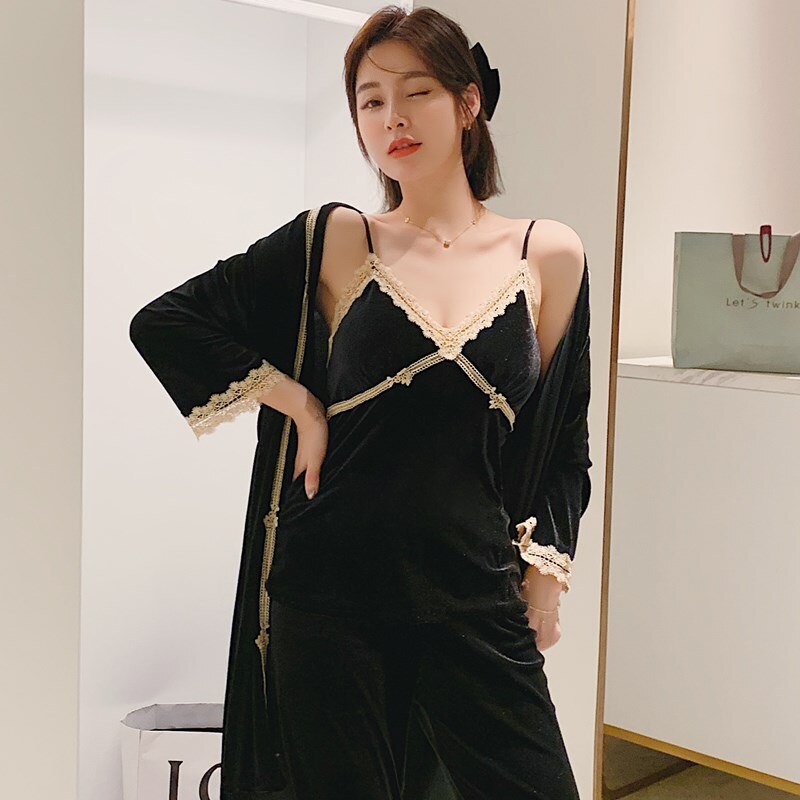 Sexy Suspender Pajamas in Korean Golden Velvet for Winter