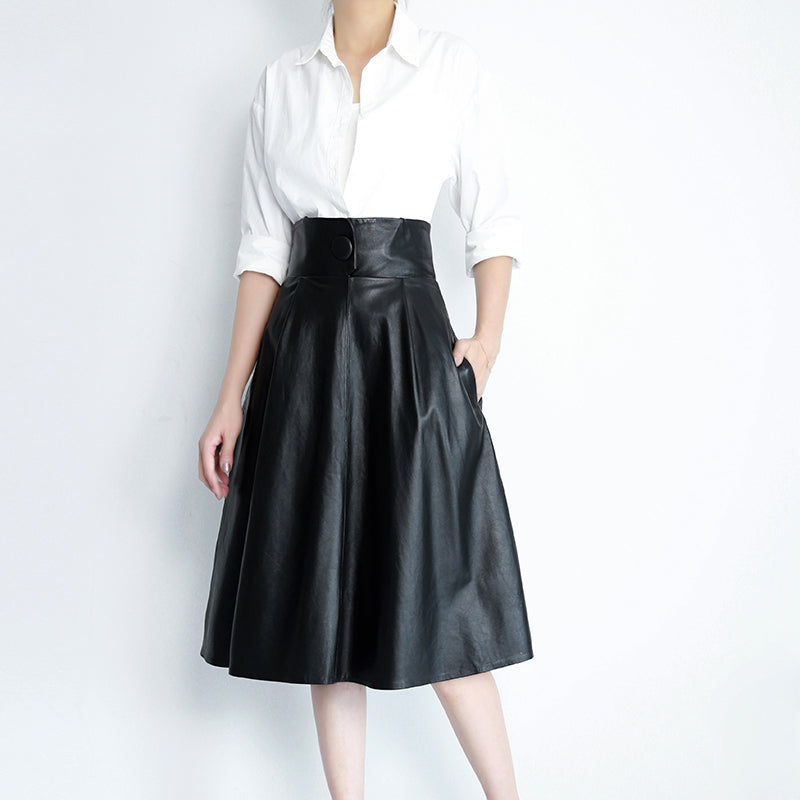 Sheepskin High Waist Mid-Length Over The Knee Slim Skirt