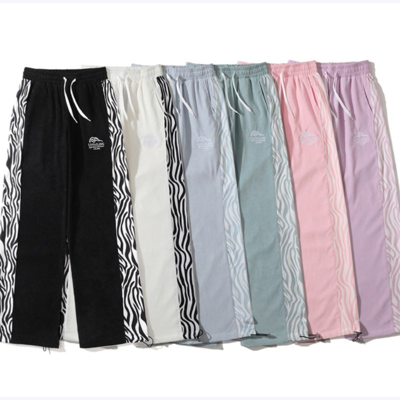 Zebra Pattern Paneled Straight-Leg Slacks