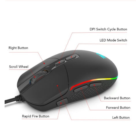 ماوس ألعاب سلكي أسود 5000 نقطة لكل بوصة 9 أزرار USB مريح