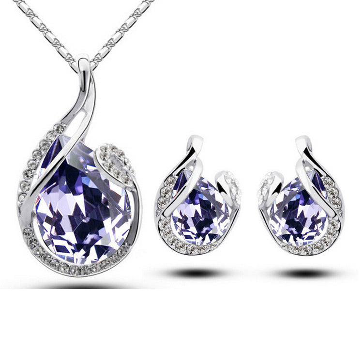 🎁 Ensemble de 3 pièces : collier et boucles d'oreilles en strass, bijoux tendance en forme de goutte d'eau pour femme, idéal pour la Saint-Valentin (100 % de réduction)
