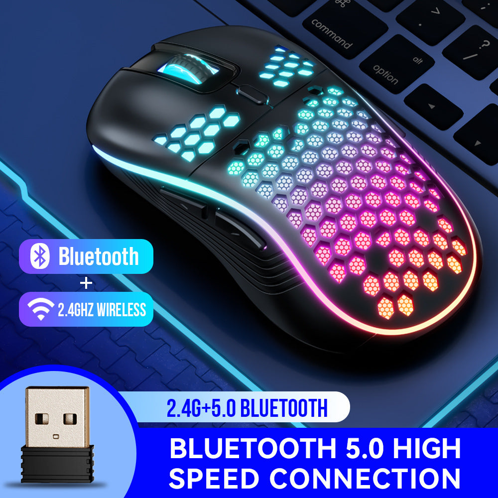 Dual Mode RGB Wireless Bluetooth Honeycomb Shell Gaming Mouse Black