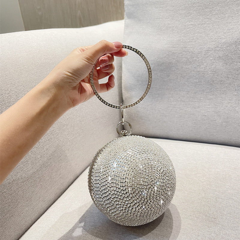 Women's Rhinestone Round Ball Dinner Bag - Gold & Silver, 14cm