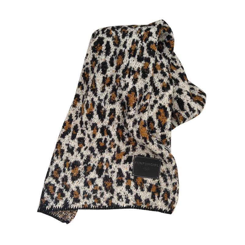 Warm Leopard Print Triangular Scarf 50x175cm for Spring and Autumn
