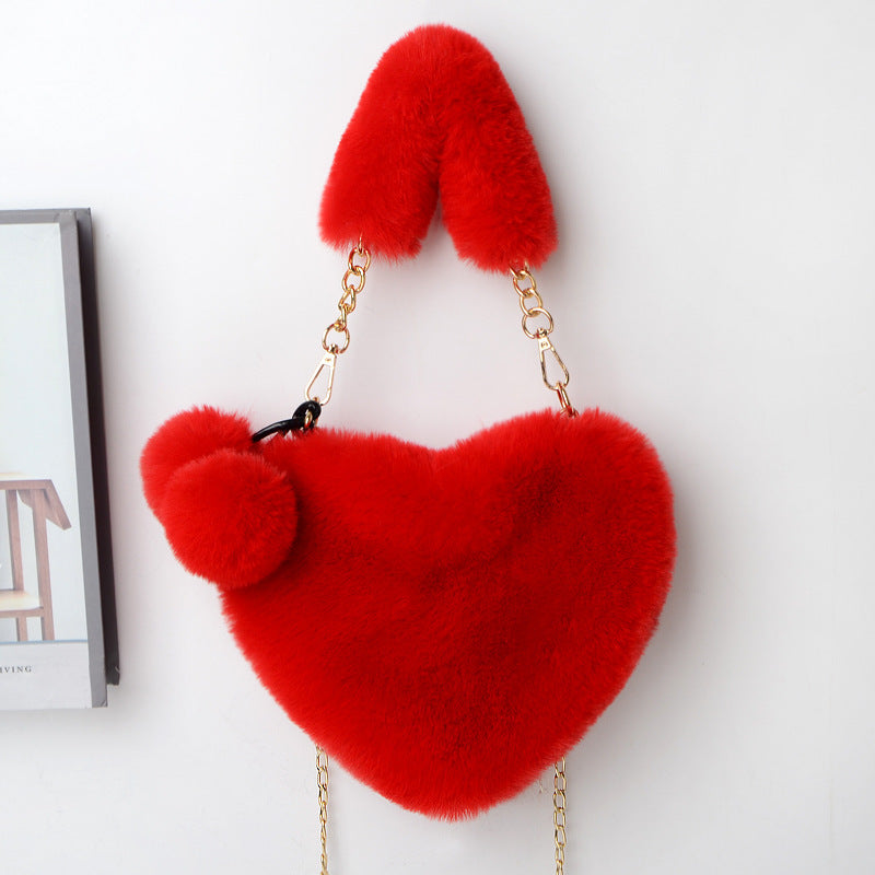 Sacs d'amour Sac à main cœur doux en peluche de taille moyenne avec fermeture éclair