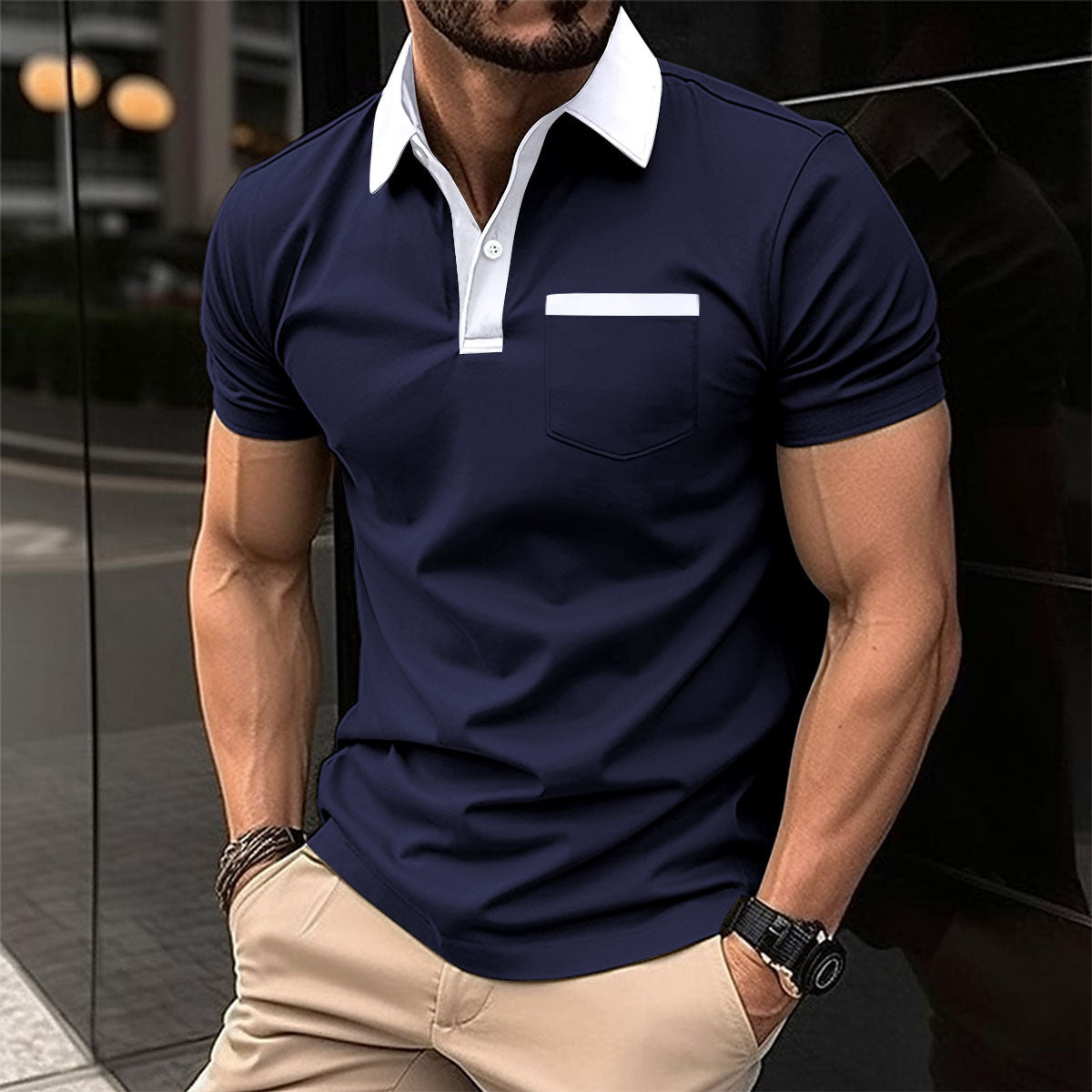 Polo T-shirt en mélange de coton pour homme, coupe ample, manches courtes