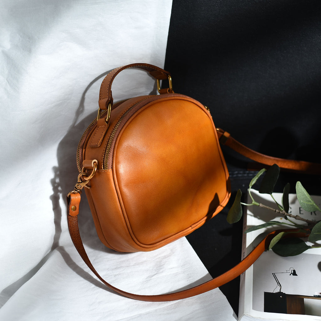 Sac bandoulière double zip squelette en cuir véritable rétro japonais