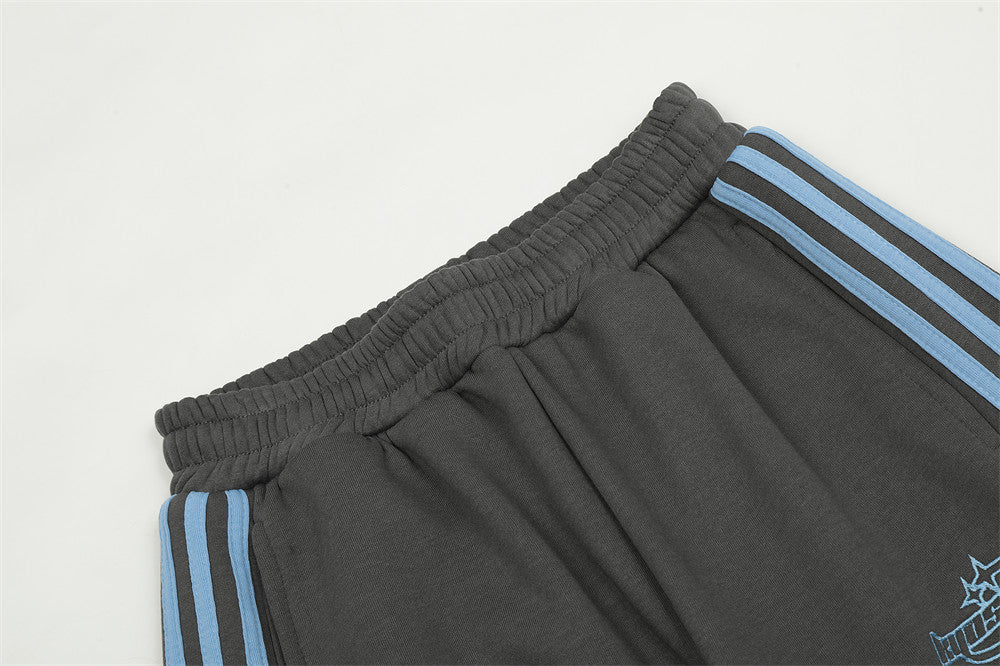 Men's Velvet Straight Trousers with Side Stripe Ribbon in Gray & Apricot, Sizes S-XL