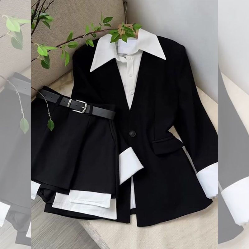 Ensemble deux pièces effet tailleur veste et pantalon-jupe pour femme