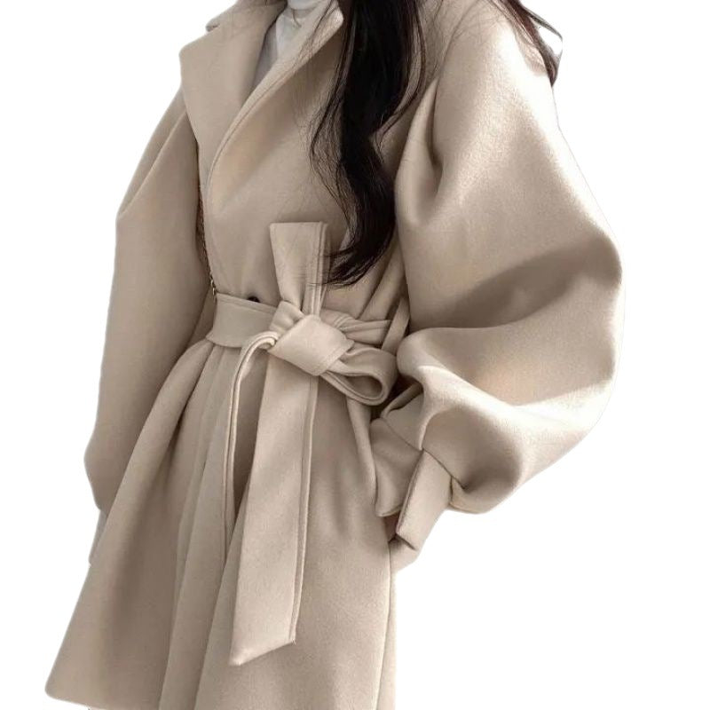 Women's Loose Woolen Coat with Suit Collar Mid-Length Small Wool Jacket