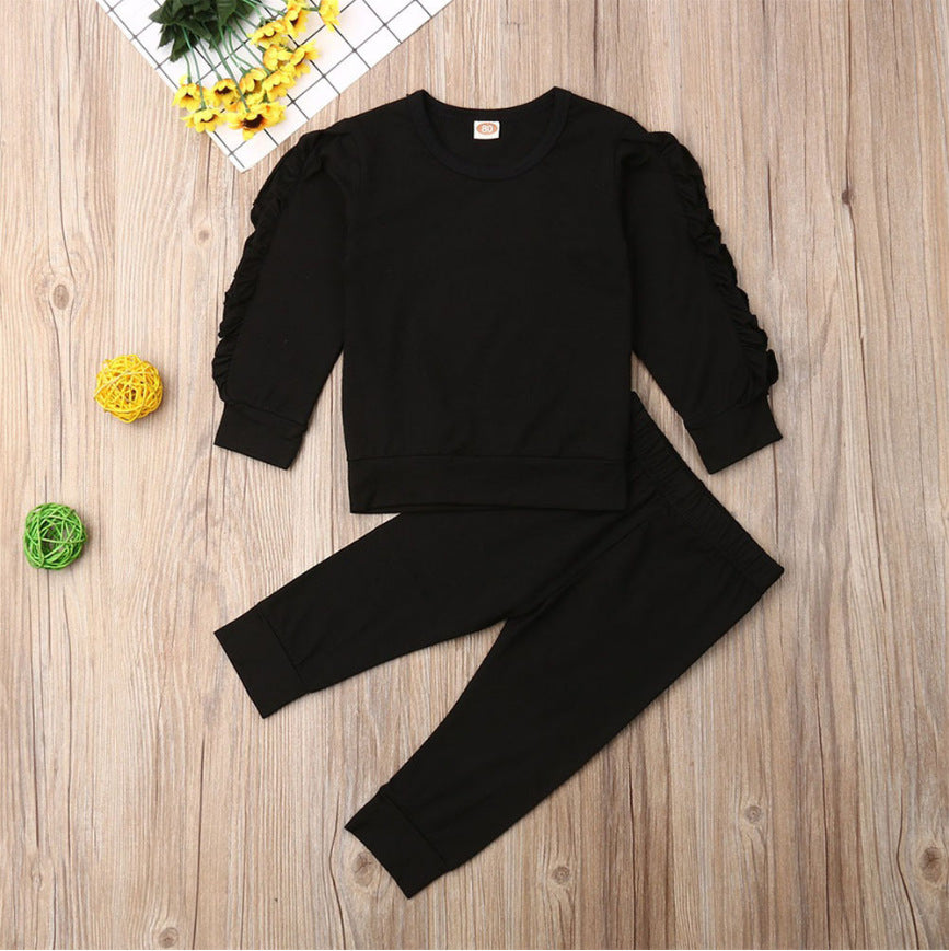 Ensemble 2 pièces sweat-shirt à manches longues à volants et pantalon pour nouveau-nées