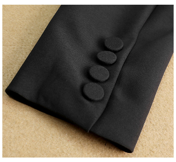 Two-Piece Black Women's Skirt Suit with V-Neck Coat and Irregular Puff Skirt, Sizes S-XL