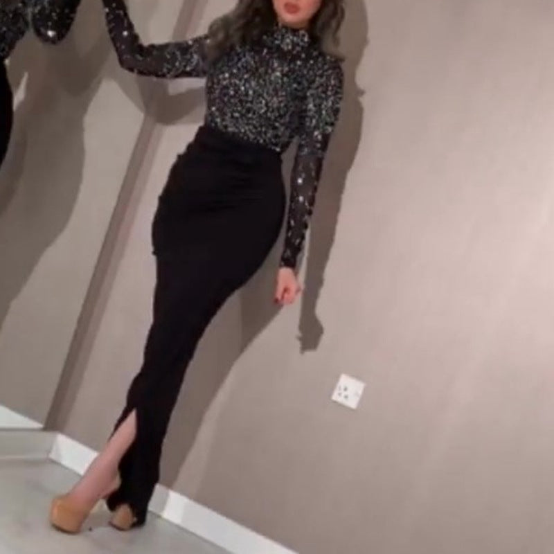 Golden bag hip ball gown dress