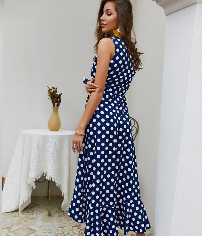 Polka Dot Sleeveless Polyester Dress