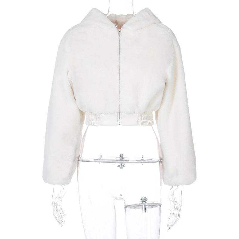 Veste chaude à manches longues et capuche en fourrure pour femme, coupe-vent en velours, automne-hiver