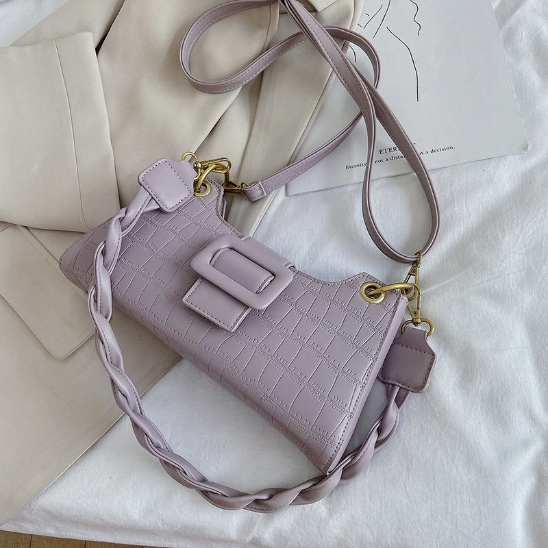 Sac de bras diagonal en PU français pour femmes - Couleurs unies