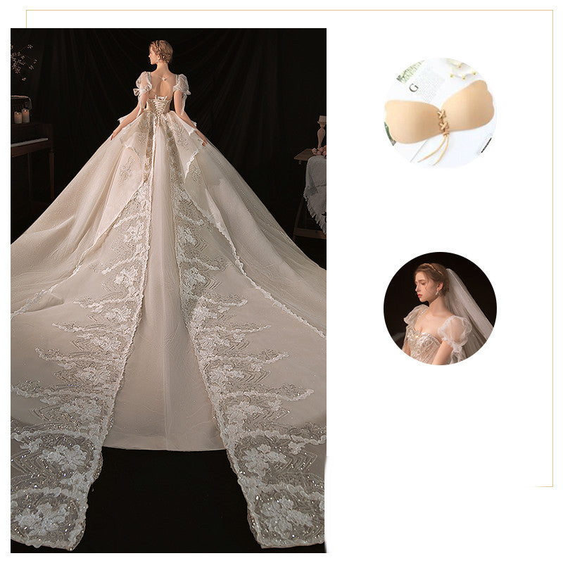 Robe bustier perlée longue à traîne pour femme, élégante et sophistiquée