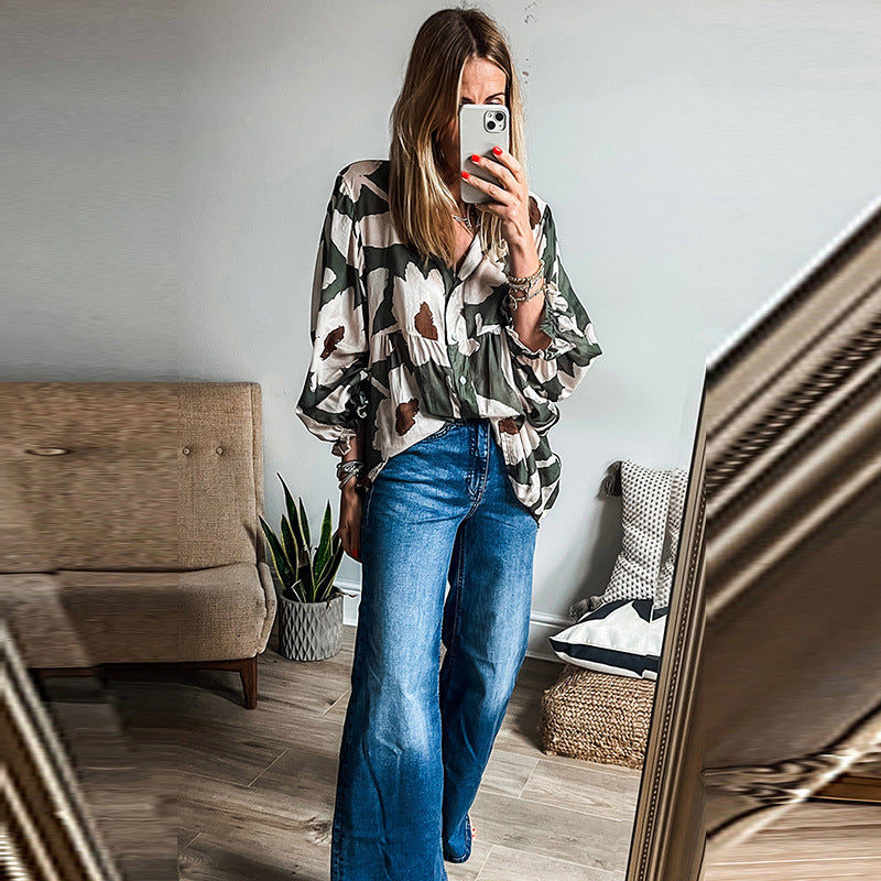 Vintage Floral Print Cardigan Shirt European & American Fashion
