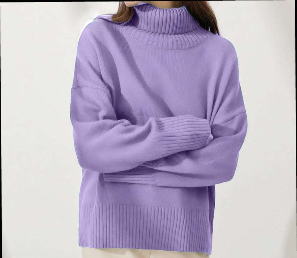 Soft Comfortable High Polo Collar Solid Color Pullover