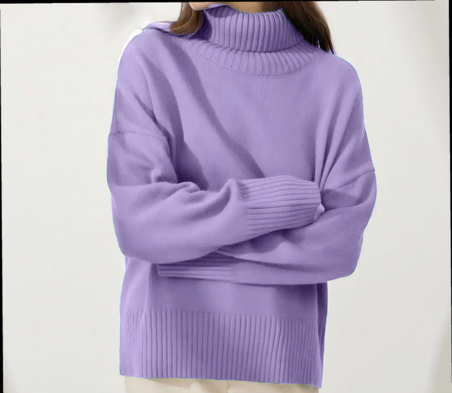 Soft Comfortable High Polo Collar Solid Color Pullover