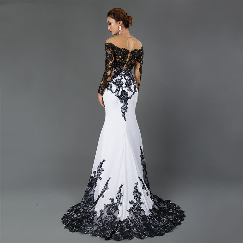Embroidered Lace Maxi Dress With Fishtail Slim Fit