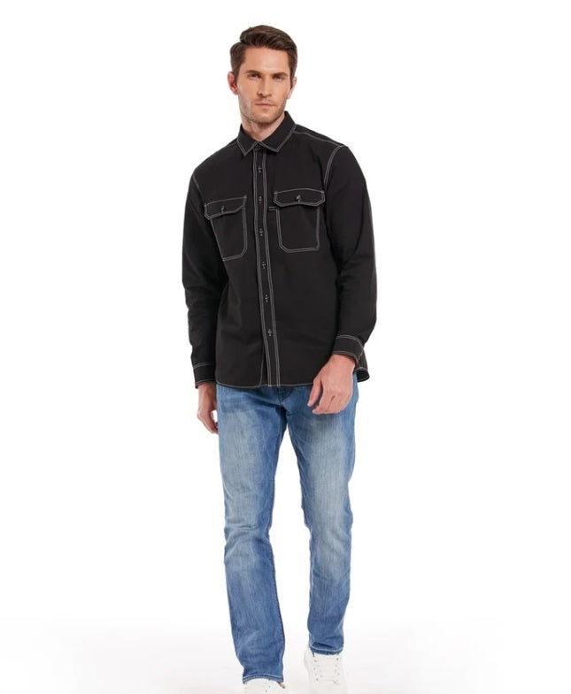 Chemise décontractée en lin à manches longues et col carré pour homme