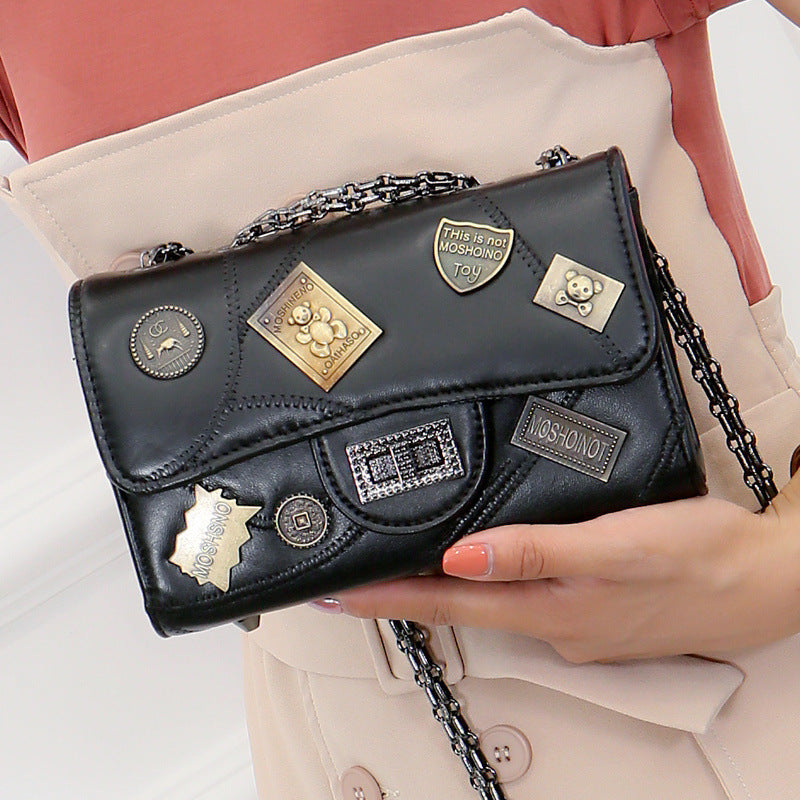 Fashion sheepskin splicing chain bag