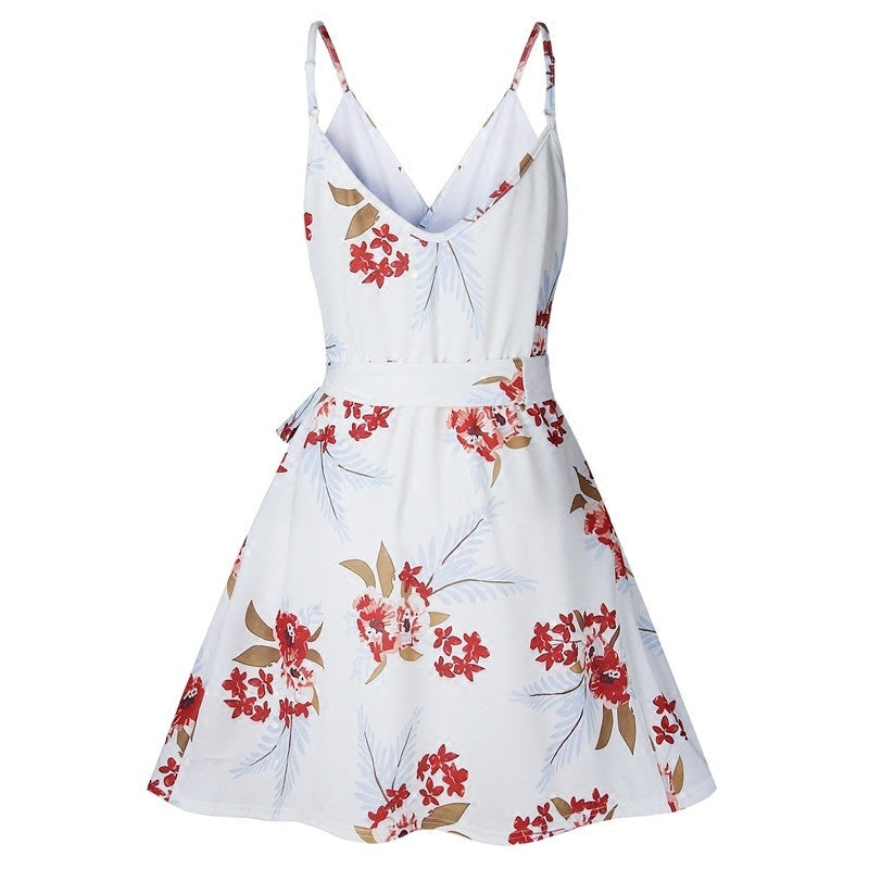 Summer Print V-Neck Sling Backless Women's Dress