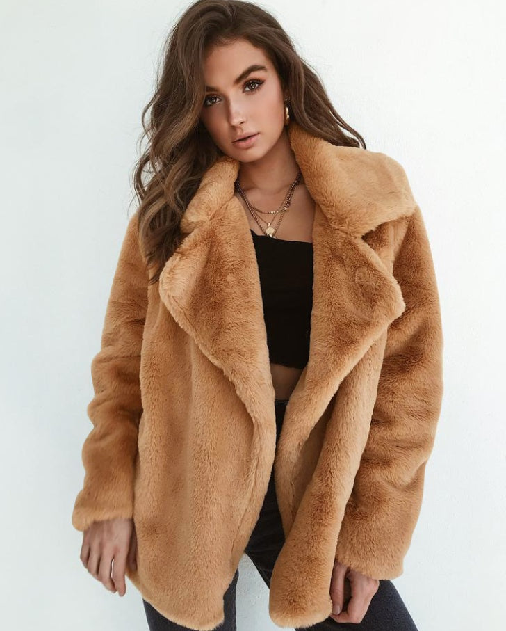 Sexy Plush Slim Lapel Comfort Jacket in Pink, Black & Brown